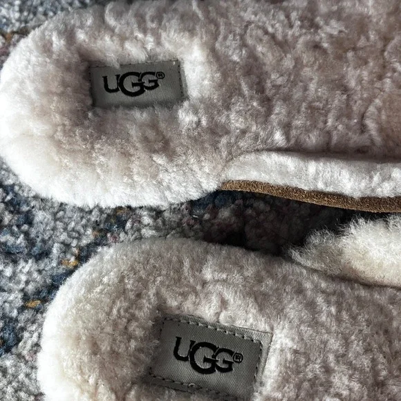 UGG Lane Chestnut Suede Shearling Sheepskin Loafer Mules Womens 9 Brown EUC - Picture 6 of 8